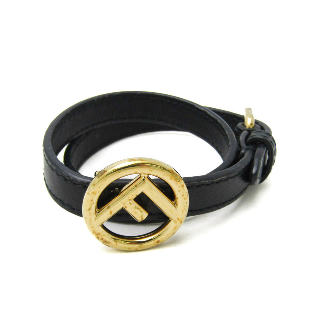 FENDI Black Leather Charm Bracelet